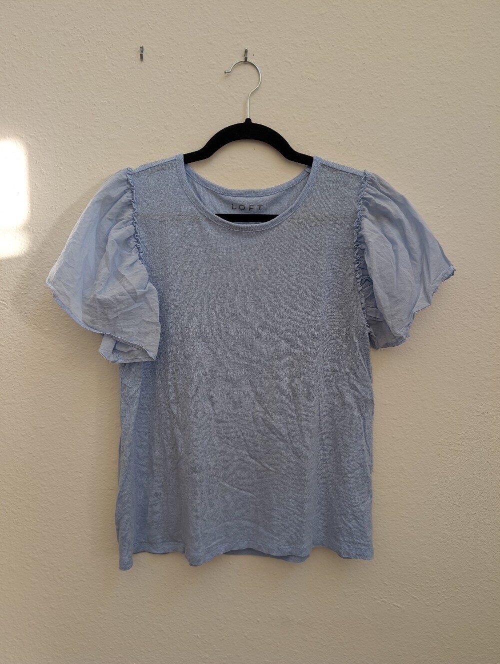 LOFT Light Blue Puff Sleeve Linen Top